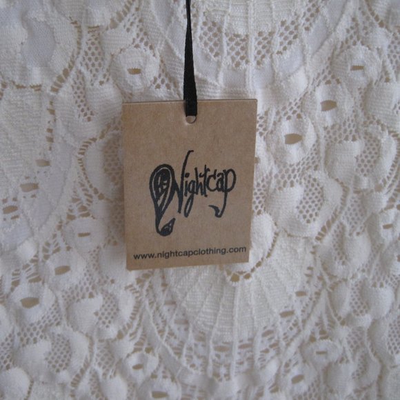 Nightcap Ivory Cream Lace Mini Dress Deep V Back Ecru Long Sleeves XS NWT - Picture 7 of 11